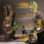 Outdoor Tree Stump Water Fountain with LED Lights Cascading Waterfall - Image 3