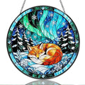 9.84 Inch Stained Glass Window Hanging Fox in Winter Forest Aurora Sun Catchers Sleeping Red Fox Suncatchers for Home Porch Garden Indoor & Outdoor Decor by Unknown