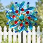 360° Solar Wind Spinners for Yard and Garden - Outdoor Metal Wind Sculptures & Spinners, Red Blue Kinetic Art with Solar Powered LED Multi-Color Glass Ball Lights for Patio, Lawn Decor by ZQQLITE