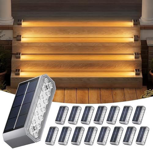 NIORSUN Solar Step Lights, 16 Pack Outdoor Horizontal Lights for Steps, Deck, Stairs, Dock & Pathway - Bright 3000K Warm White, Auto On/Off, IP67 Waterproof by NIORSUN