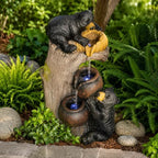 24" Outdoor Water Fountain with LED Lights, Bear Tree Stump Decor by MakensGardenSupply