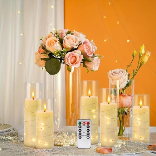 24 Pack Flameless Candles with Embedded Star String Fairy Lights, Battery Operated Candles, LED Candle, Fake Candles with Remote Control and Timer, White,(D2.2 x H 5" 6" 7") - Image 3