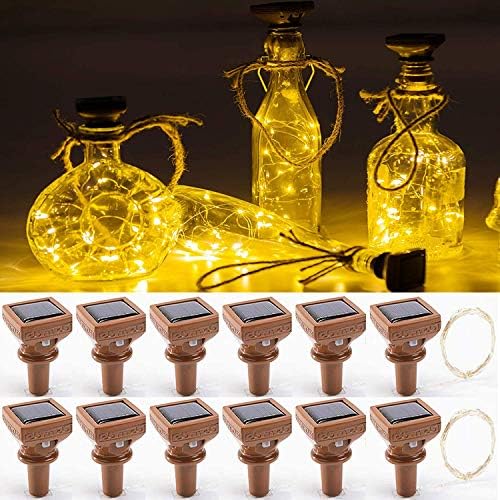 YJFWAL Upgraded 12 Pack Solar Wine Bottle Lights, 20 LEDs Waterproof Copper Light, Bottle Light Fairy Cork String Lights for Yard Patio Decor, DIY Birthday Gift for Mom Grandma Girlfriend(Warm White) by YJFWAL