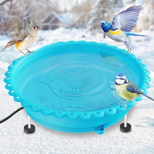 100W Heated Bird Bath with Metal Extension Screws, Blue by Ouinis