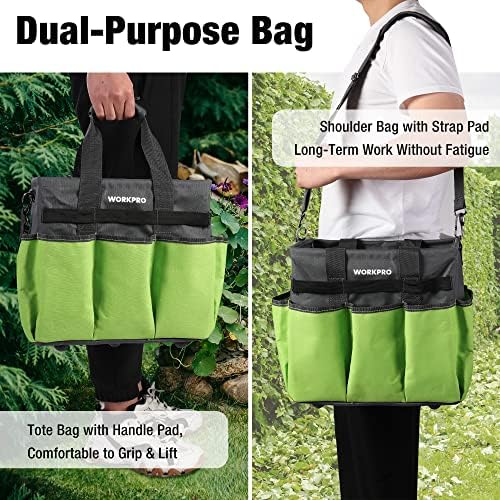 WORKPRO Garden Tool Bag, 10 Pockets and Shoulder Strap, Green - Image 6