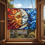 Rectangle Sun and Moon Suncatchers for Windows, Stained Glass Window Hangings,Hand-Painted Glass Panel Perfect for Home Décor - Image 4