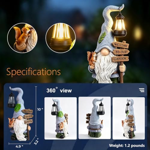 Solar Garden Gnome Statue with Lantern, Outdoor Decor for Yard&Patio - Image 6