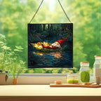 Floating Leaf Gnome Stained Glass Suncatcher – Square Hanging Window Panel for Home or Greenhouse – Whimsical Glass Art Gift for Garden Lovers, Christmas, Halloween, Father Days fFUfVq - Image 2