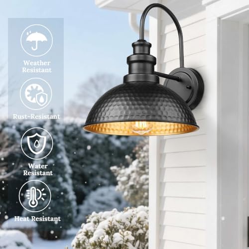Casia Outdoor Farmhouse Barn Lights, E26 Base Outdoor Wall Sconce, Weather Resistant Exterior Wall Lights, Front Door Mounted Lighting Fixture, Outside Lighting for Porch,Garage,Patio (Black, 3 Pack) - Image 4