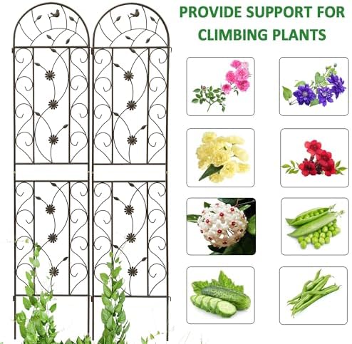 4 Pack Metal Garden Trellis 86.7" Tall Outdoor Climbing Plant Support for Roses, Flowers, Rustproof Durable Brown Galvanized Tube, Lawn Garden Fence Decor Screen (4, Retro-86.7" H) - Image 5