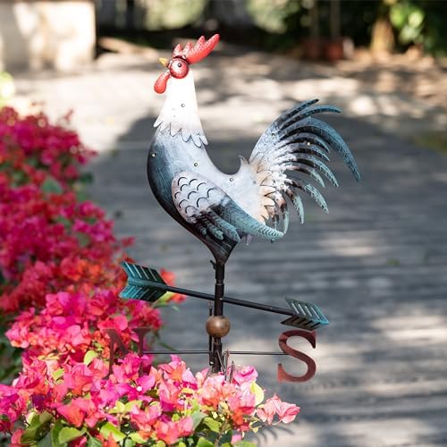 TERESA'S COLLECTIONS Garden Decor with Solar Outdoor Lights, White Rooster Yard Art Sign for Outside, 39.4'' Metal Weathervane Decorative Garden Stake for Outdoor Decor, Lawn, Gifts for Fathers Day - Image 3