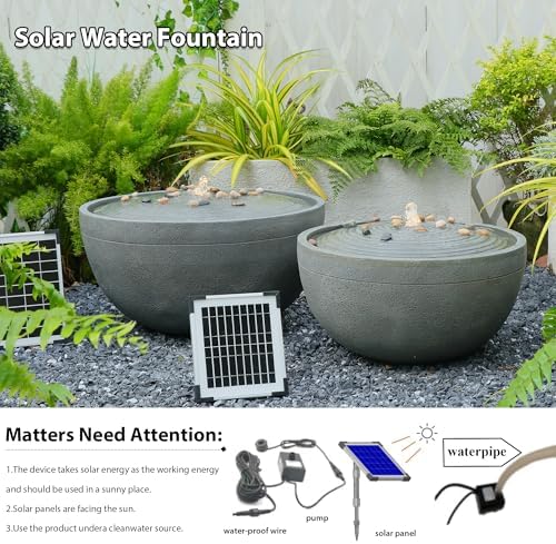 Tankana 20" Solar Bubbler Water Fountain, Minimalist Natural Gray - Image 6