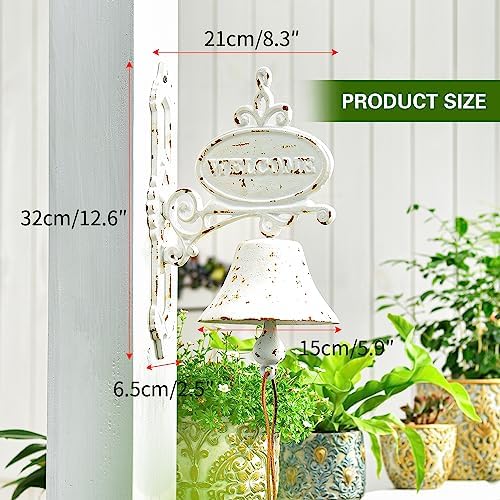Sungmor Rustic White Cast Iron Dinner Bell Wall Hanging Welcome Doorbell - Image 6