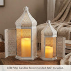 VELA LANTERNS Large Temple Tower Moroccan Lantern Lamp Decorative Candle Holders for Ramadan Decorations, Hanging, Outdoor Patio or Porch, Indoor Home Decor, Weddings, White, Set of 2 - Image 4