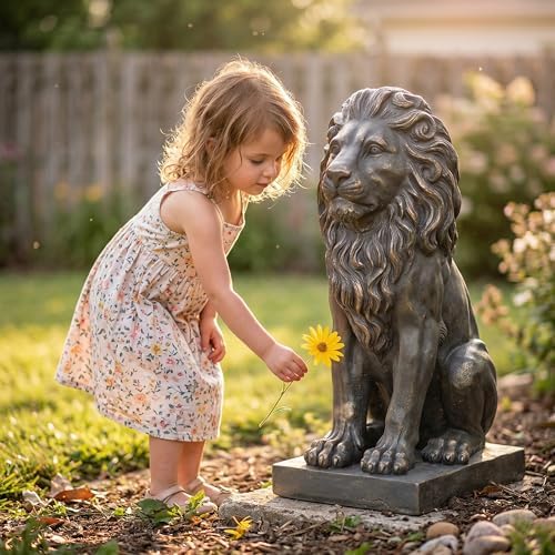 Lion Statue, Outdoor Garden Statues 27in Tall, Dark Gray - Image 6