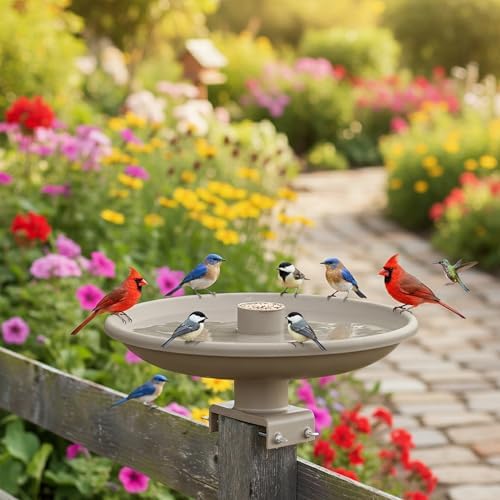 Farm Innovators 150 Watt Outdoor Plastic Heated Birdbath with Twist Deck Mount, Hidden Electrical Connection, and Internal Thermostat, Tan - Image 5