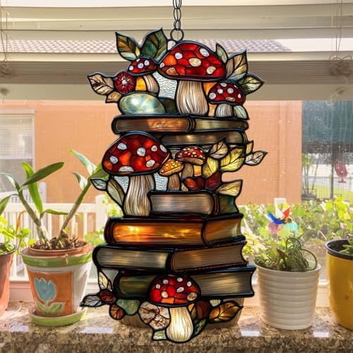 Stack of Books in Forest Acrylic Suncatcher - Image 4
