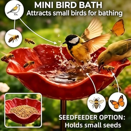 (4pcs) Handmade Metal Flower Garden Stakes Bird Bath for Outside, Weather-Resistant Metal Bird Bath for Outdoors Mini Pollinator Bird Baths for Garden，Metal Garden Flowers Outdoor Decor Stake(Purple) - Image 2