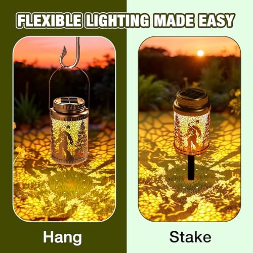 Cooo 4 Pack Solar Lanterns Outdoor Waterproof Bigfoot Sasquatch Christmas Trees Solar Pathway Lights Landscape Path Christmas Gifts for Women Mom Grandma for Outdoor Table Lamps Garden Yard Decor-Gold - Image 3