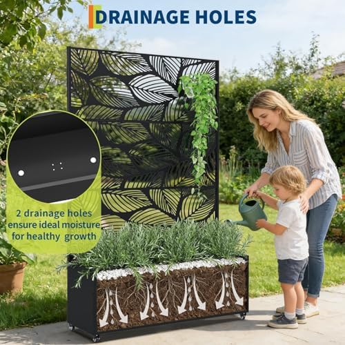 GarveeLife Metal Planter Box with Trellis and Wheels 71"x47"x16" - Image 6