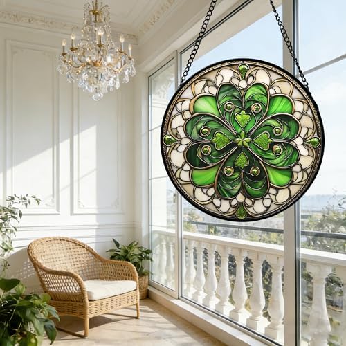 Stained Glass Window Hanging Lucky Clover Suncatcher Gift for Mom 15" - Image 7