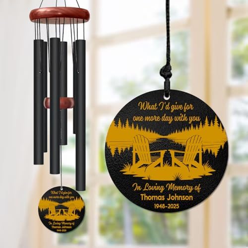 Personalized Memorial Wind Chime – “What I’d Give for One More Day with You” Custom Name & Years – Sympathy Gift for Family, Friends – Memorial Windchimes for Loss of Loved One – Remembrance Décor by AlpadilCo