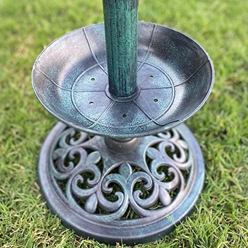 Westcharm 30 Inch Solar Powered LED Lighted Birdbath with Planter Bowl for Outdoors Yard Outside Outdoor Garden Decoration Pedestal Base Stand - Verdigris Green Polyresin Solar Bird Bath with Planter - Image 5