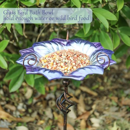 VCUTEKA Glass Outdoor Bird Bath Bird Feeder with Metal Stake Garden Decor - Image 5