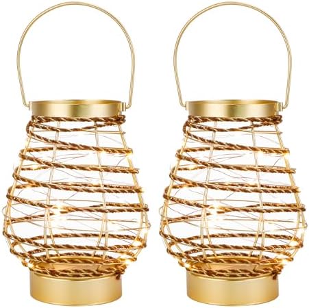 Set of 2 Metal Cordless Table Lamp 8 "H Metal Cage LED Cage Lamp with 6-Hour Timer, Vintage Decorative Fairy Lights Lantern for Indoor/Outdoor Bedrooms Weddings Parties Patio Events - Image 3