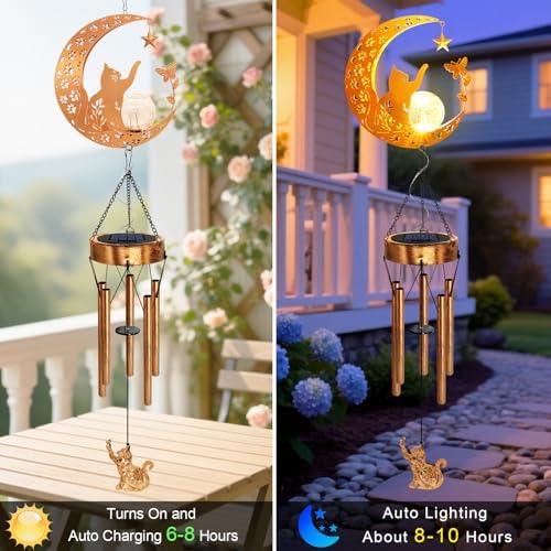 Solar Moon Cat Wind Chimes,Cat Lover Gifts for Mom Women Mothers Day - Image 4