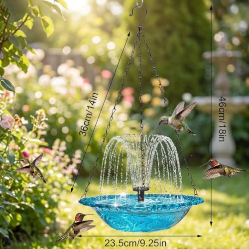 Solar Cascade Hanging Bird Bath Fountain, Solar Powered Hanging Bird Bath Fountain with Solars Pump & Glass Bowl, Large Solar Cascade Fountain for Outdoor, Gardens (Purple) - Image 7