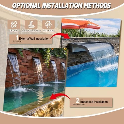 Pond Waterfall Blade Kit, 60cm Acrylic Pool Fountain with Accessories, Width 20cm Curved Outlet Spillway for Garden Patio Pond Decoration - Image 4