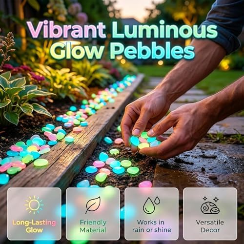Colorful Glow-in-the-Dark Garden Stones - Solar Luminous Pebbles Night Guide Rocks Outdoor, Magical Glowing Stones for Garden Path, Walkway, Landscaping, Fish Tank Aquarium Decor (Blue,1000pcs) - Image 2