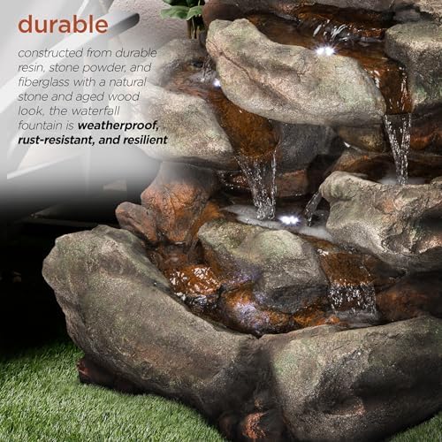 Alpine Corporation WIN734 31" Outdoor 6-Tier Rainforest Waterfall Fountain with LED Lights – Cascading Water Feature for Patio, Backyard, and Garden Décor, Gray - Image 6