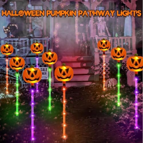 SANJICHA 12 Pack Solar Pumpkin Lights Outdoor Waterproof for Halloween Decorations, Solar Torch Lights with Flickering Flame Larger Size Solar Flame Lights - Image 5