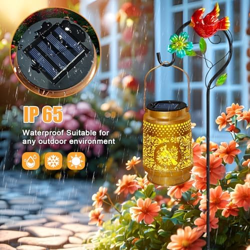 Mothers Day Gifts Cardinal Solar Lanterns Outdoor Waterproof with Shepherd Hook,Cardinal Gifts for Women,Men,Metal Solar Garden Lights for Yard,Patio,Lawn,Tabletop,Pathway,Landscape,Garden - Image 5
