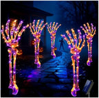 Solar Halloween Pathway Lights Outdoor - 5Pack Lighted Skeleton Arm for Outdoor Walkway Yard Garden Decorations, 250 LEDs Purple and Orange Halloween Solar Pathway Stake Lights Decor, 8 Modes by Seilvda