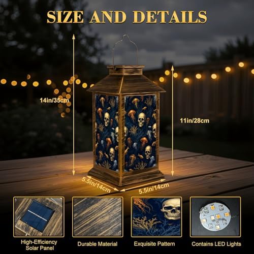 Solar Lantern Outdoor Garden Hanging Lantern Mystical Scene Jellyfish Skulls Marine Life Blue Tones Waterproof Solar Powered Lighting Outside Table Lamp for Patio Deck Yard Camping - Image 2