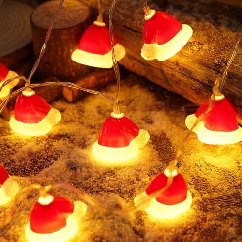 CAKERS Christmas Decor String Lights|Creative Cute Novelty Fairy Lights|Hanging Copper Wire Lights|Night Lights for Birthday Party Xmas Tree Decor,Christmas Hat,5m(16.4ft)-20LED-Solar - Image 2