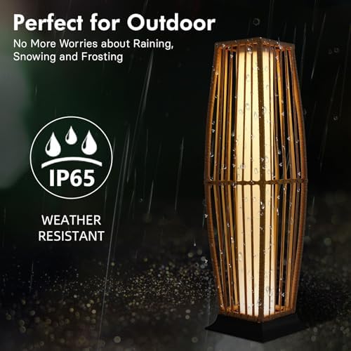 Grand patio Solar Outdoor Floor Lamp, Waterproof Wicker Boho Patio Lantern with Warm LED Light, Cordless Solar Standing Light for Porch, Deck, Garden & Poolside Decor, Large Taurus - Image 4