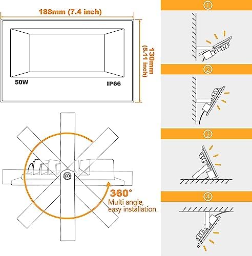 LED Flood Light Outdoor RGB Stage Lights Color Changing 500W Equivalent 2700k Warm White 5000LM(Remote Control, 120 Colors Strobe, Dimmable, Timing, US 3-Plug) Wall Wash Landscape Spotlight 2 Pack - Image 6