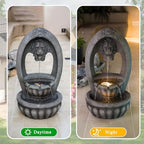 Lion Head 2-Tier Outdoor Water Fountain, Resin & LED, 31.1 in - Image 6