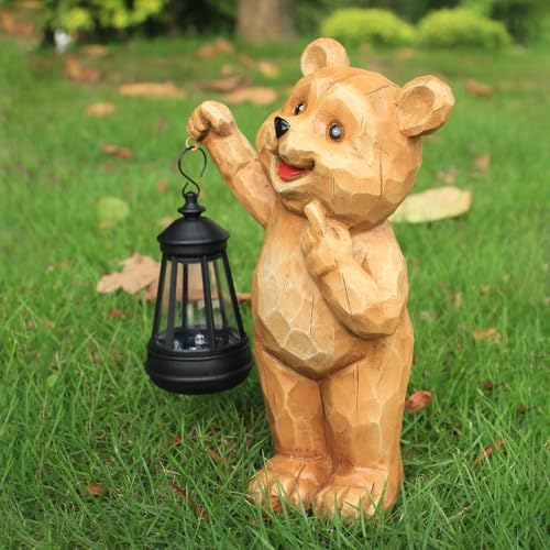Solar Garden Statues Bear Figurine Outdoor Lights, Resin Yard Decorations Outdoor, Garden Decor Unique Birthday Housewarming Gifts for Mom (Bear 1) - Image 5