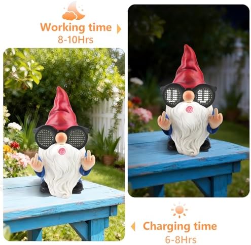 Gnome Statue with Solar LED Glasses, 8.3 in Funny Garden Gnome - Image 5