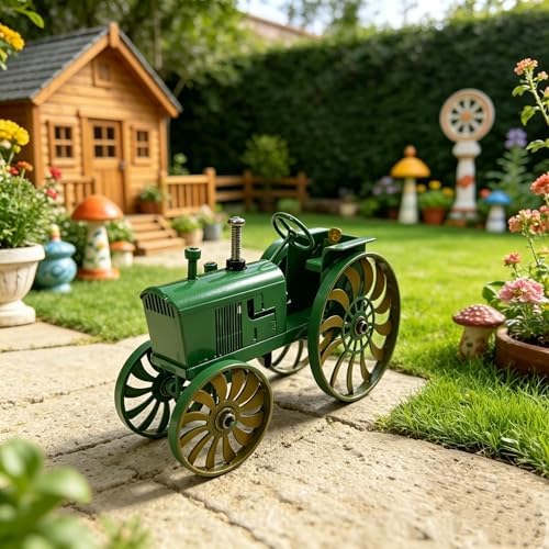 Green Tractor Wind Spinner Outdoor - Metal Windmill for Yard and Garden Decor - Kinetic Wind Sculptures & Spinners with Rotating Wheels and Sturdy Stake - Large Lawn Ornaments & Yard Art - Image 4