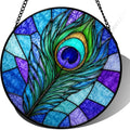 Peacock Feather Stained Glass Suncatcher Window Hanging, Vibrant Blue Green Art Glass Decor, Unique Gift for Mom Birthday, Bird Lover Home Ornament Wall Art 9.8 Inch by Unknown