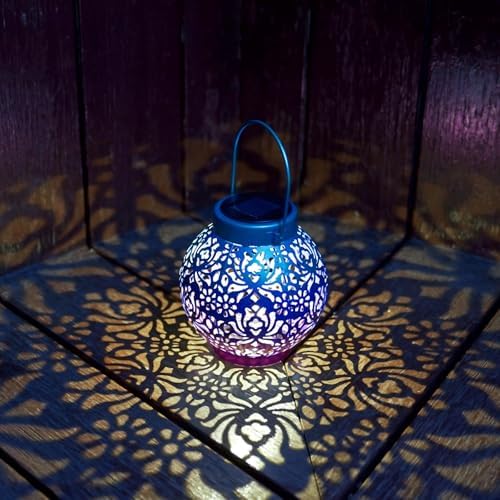 2 Pack Solar Hanging Lanterns, Metal Decorative Lamp, Royal Purple - Image 6