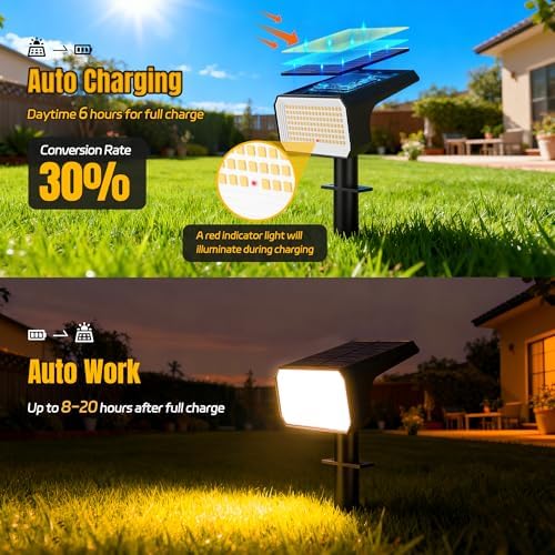 Solar Spot Lights Outdoor Waterproof, 6 Pack, 118 LED Warm White - Image 4