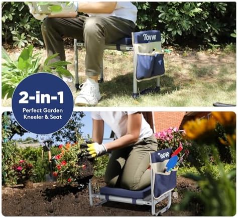 Tovve Foldable Garden Kneeler and Seat, Heavy Duty Garden Stool with 10" Wide Detachable Kneeling Pad, Portable Garden Bench Chair with Large Garden Tool Bag, Gardening Gifts for Women, Seniors, Mom - Image 3