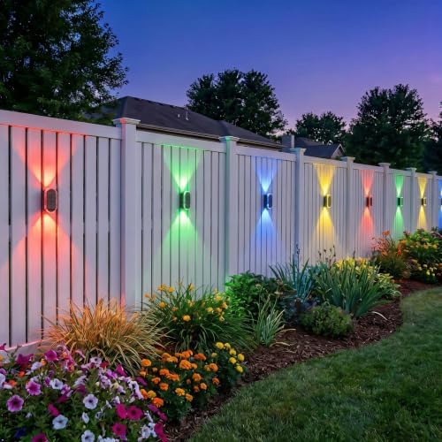 Herzila 4 Pack Solar Fence Lights, RGBW 7-Color Changing Waterproof Top and Bottom Lighting Wall for Landscape/Fence/Patio/Wall/Garden Christmas Solar Lights (2 Installation Modes) - Image 2